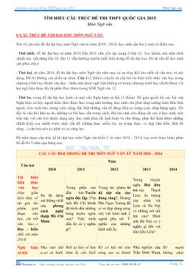 Tìm hiểu cấu trúc đề thi THPTquốc gia 2015 môn Ngữ Văn